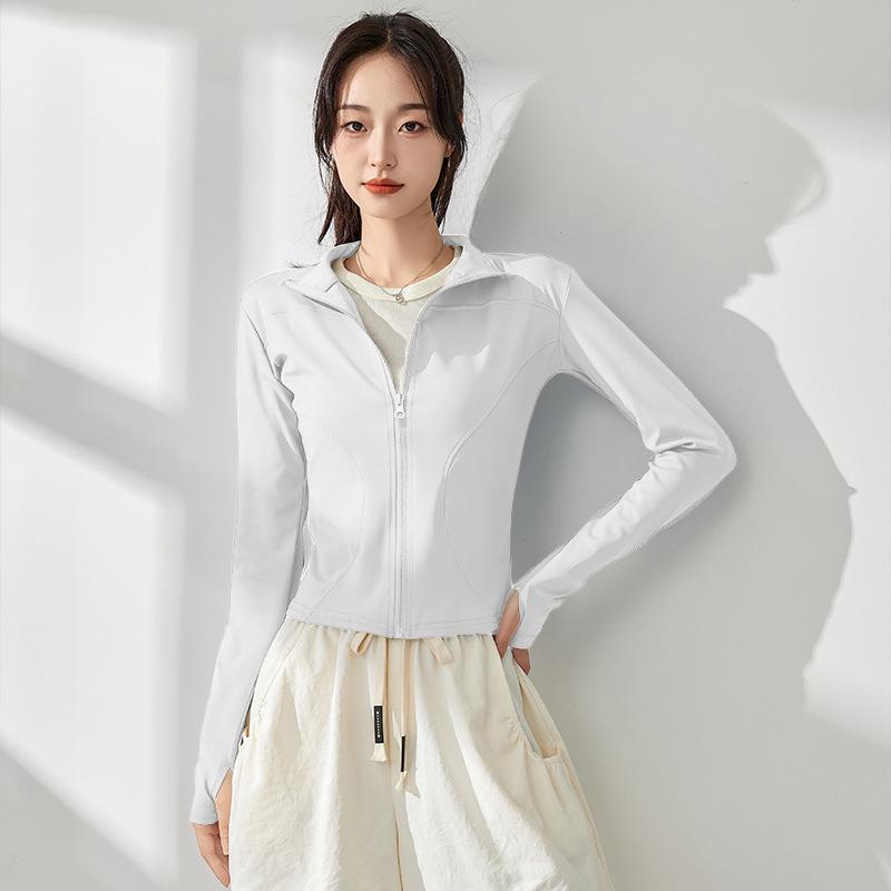 Женская быстросохнущая куртка для йоги - весна/осень 2025 г.: Застежка-молния, воротник-стойка, длинный рукав, топ для фитнеса