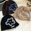 Flower Print Knitted Hat Korean Style Pullover Cap Fashion Ear Warmer  Autumn Winter