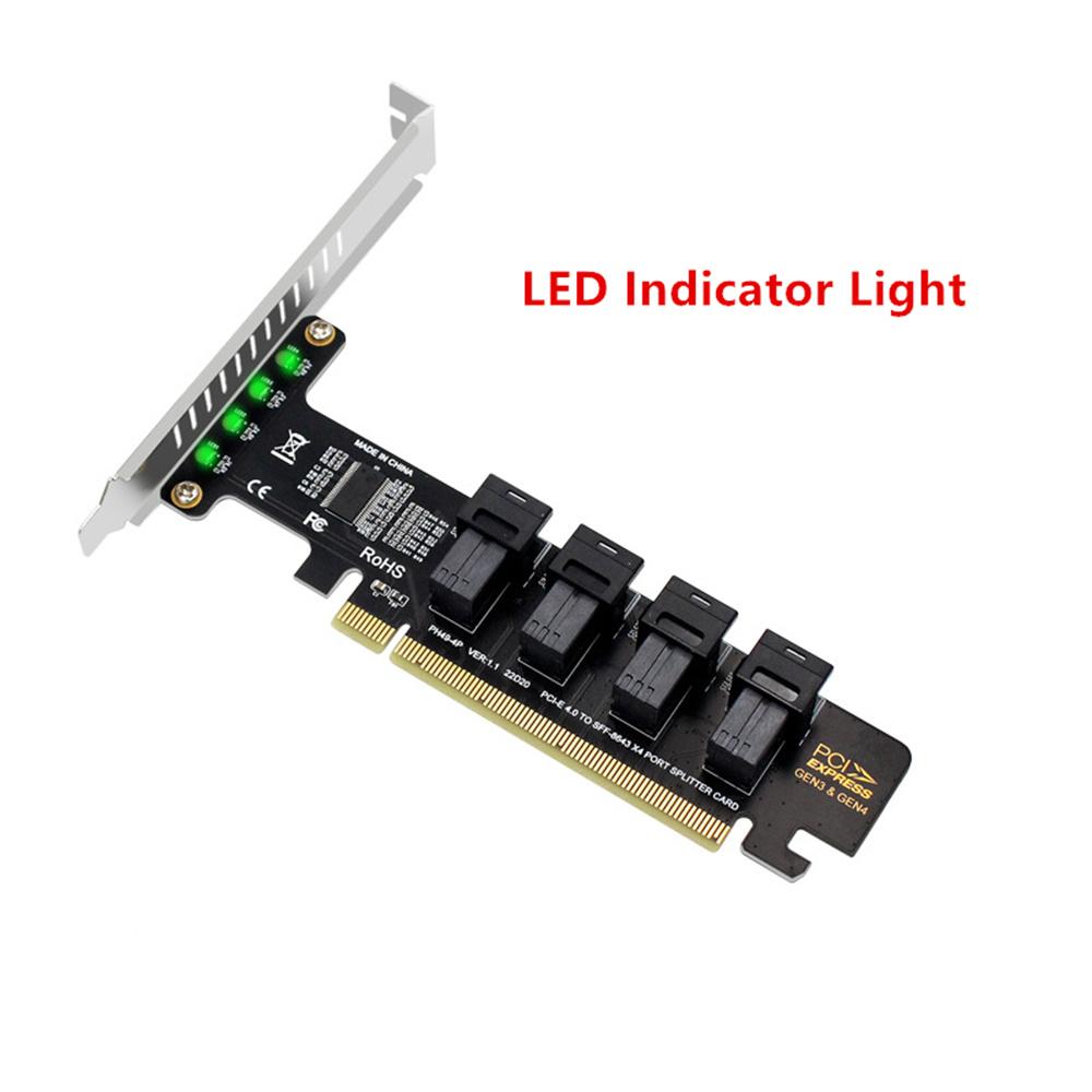1 Piece PCIE 4.0 X16 To SFF-8643 U.2 NVME 4 Ports SSD Adapter Expansion Card New