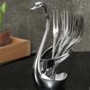 Набор из 6 шт. Вилка для фруктов из нержавеющей стали, Десертная вилка, Вилка для торта с двумя зубцами, Креативная подставка-лебедь для хранения столовых приборов