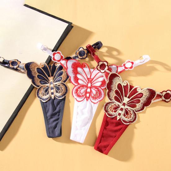 Lady Thong Breathable Elastic Sexy Adjustable Trendy Pornographic Nylon Butterfly Embroidery Lady G-string Women Intimate Clothes