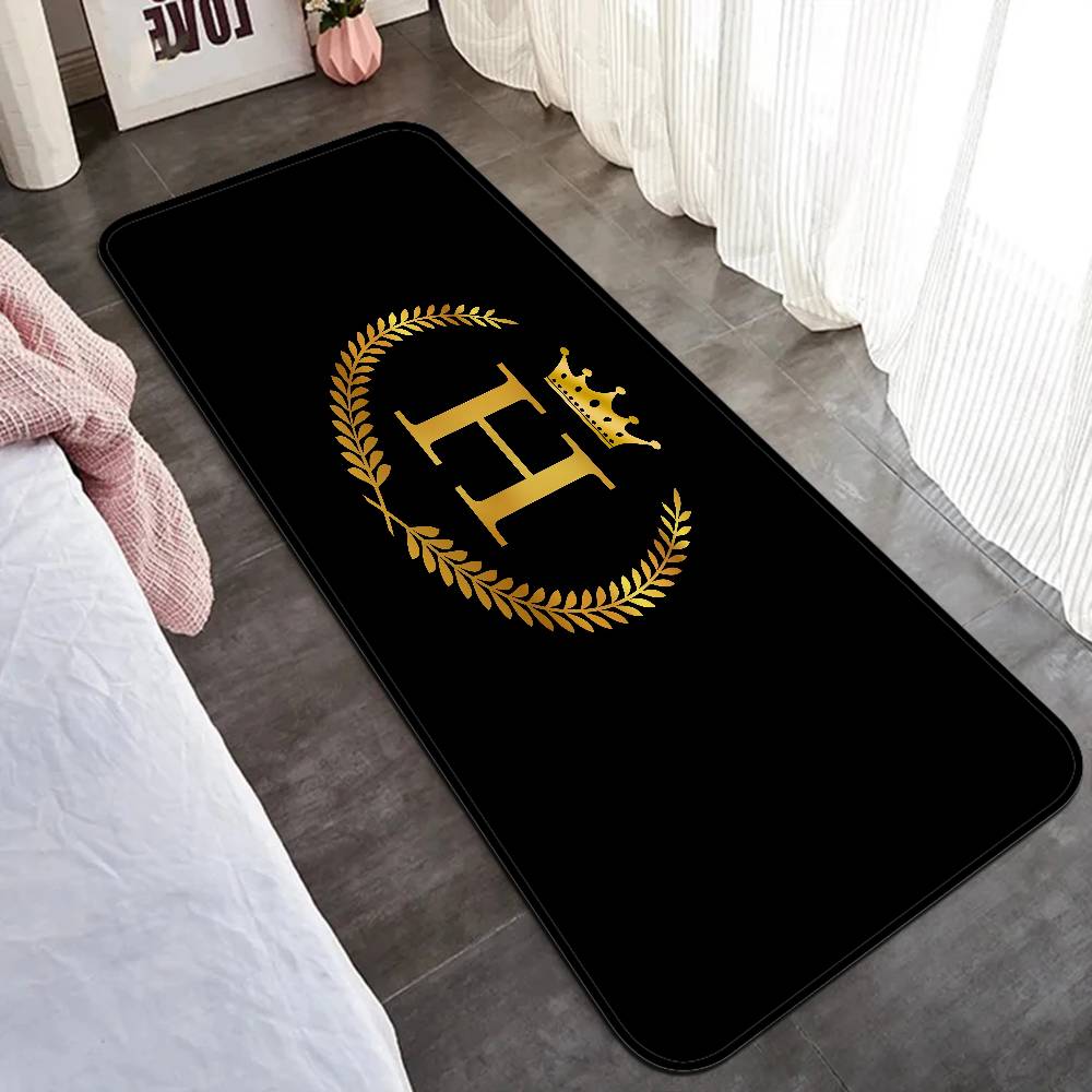 Black Golden Crown Letter Bathroom Mat Anti-slip Absorb Water Long Strip Cushion Bedroon Mat Welcome Doormat