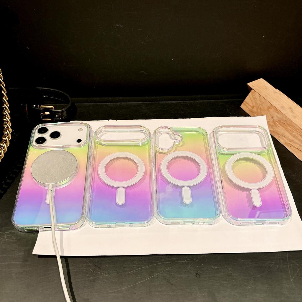 Для IPhone17promax Гальванизированный Магнитный Чехол для Телефона для Apple 16 Лазерный Меняющий Цвет 15 Противоударный Всесторонний