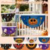 Halloween Theme Fan Banner 45x90cm Polyester Fabric Semi Circular Flag with Printed Ghost Pumpkin Bat Elements for Indoor Outdoor Decoration
