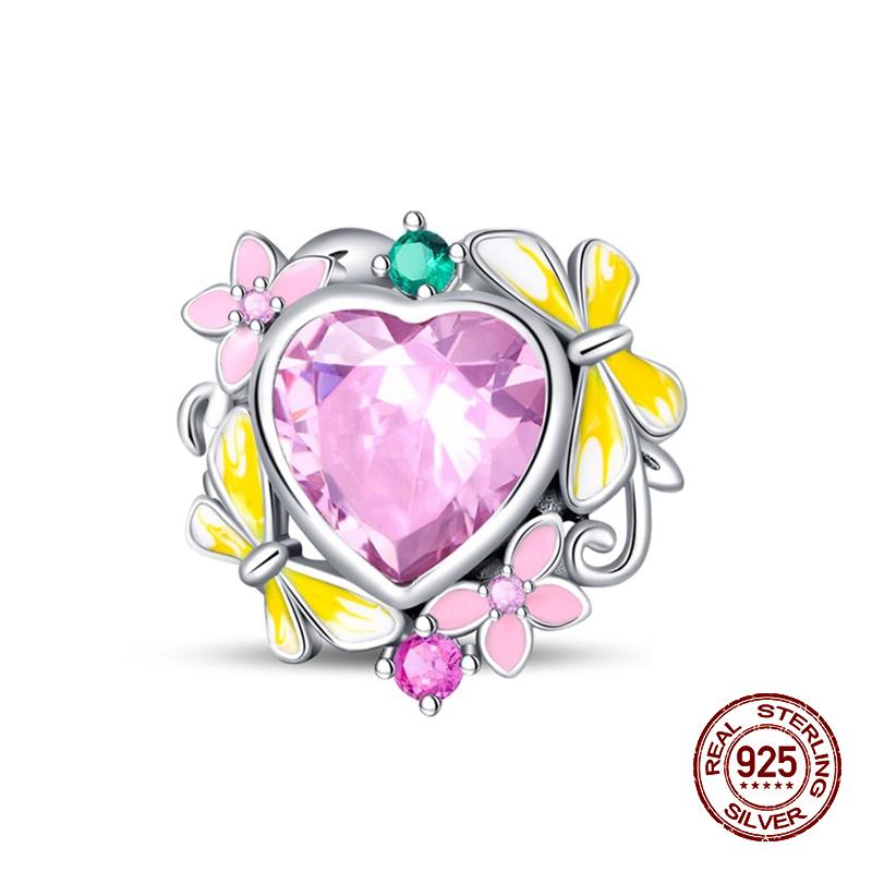 Новинка, 100% стерлингового серебра 925 пробы, цветы, драгоценные камни, подвески-бабочки, бусины, подходят для оригинального браслета 925 пробы, сделай сам, теплые украшения, подарок на день рождения