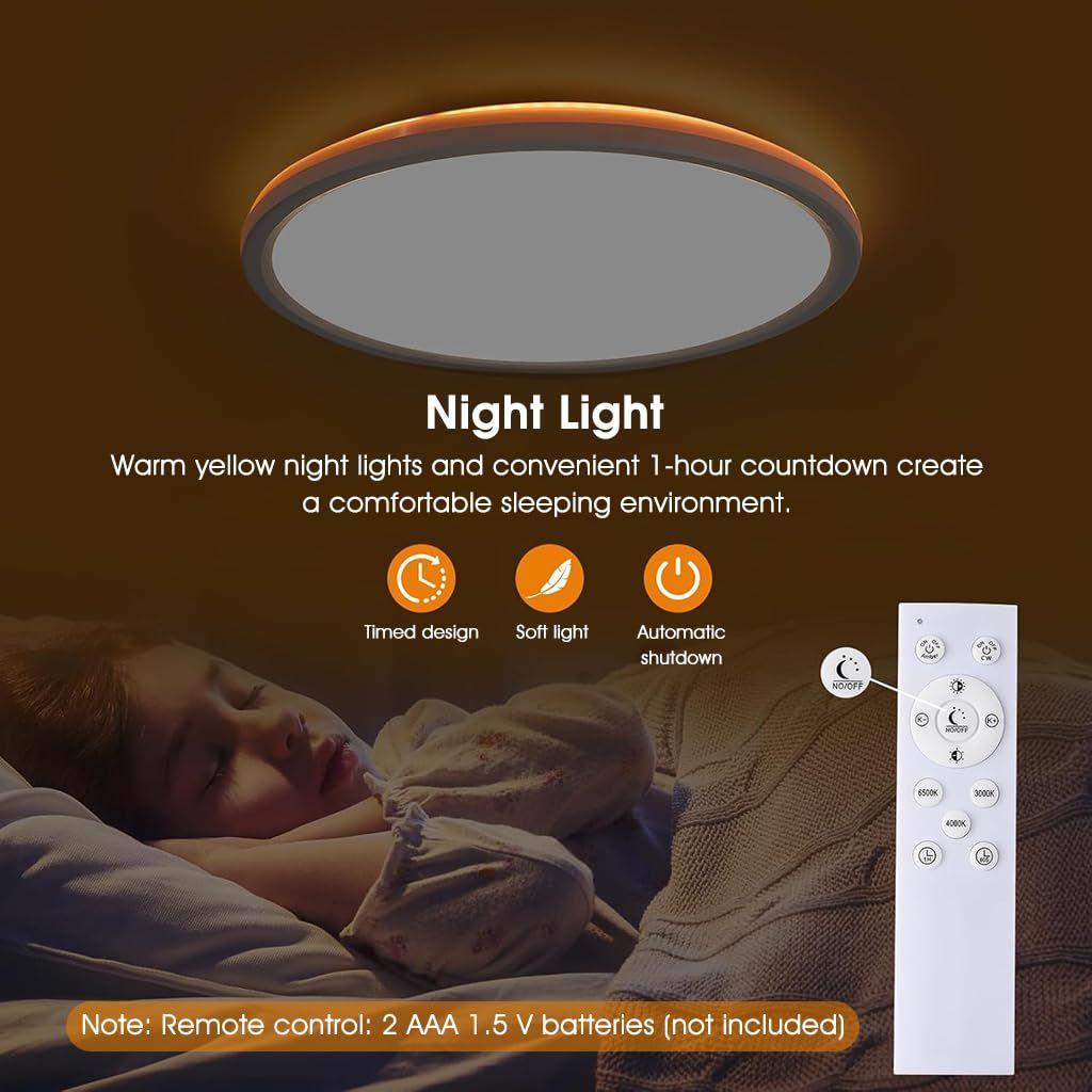 Светодиодный потолочный светильник с пультом дистанционного управления, Диммируемый 24 Вт 3-цветный потолочный светильник с диммируемым ночником 1800k Теплый, Круглые накладные светодиодные потолочные светильники (белый)