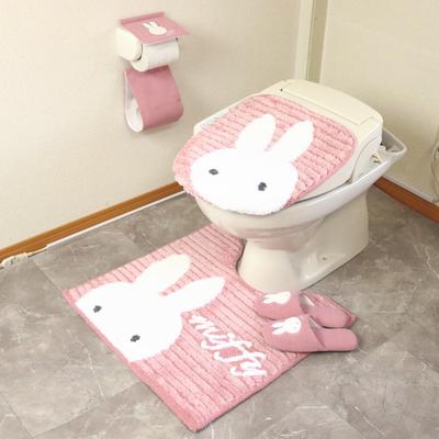 Коврик для туалета Miffy Включает крышку для унитаза и держатель для бумаги Senko Prima Miffy Набор чехлов для унитаза с липучками Милый персонаж Набор из 4 предметов, Розовый, 58x60см,