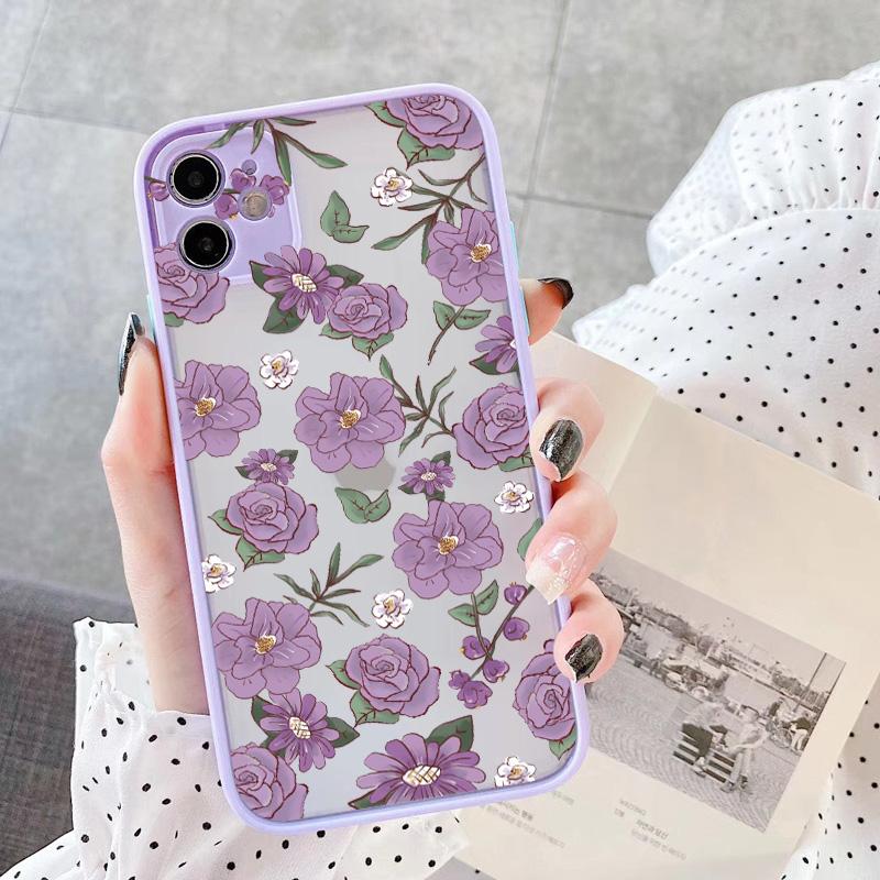 Фиолетовый цветочный чехол для телефона для iphone 12 11 13 14 15 16 Pro Max X XS MAX XR для iphone 7 8 Plus SE 2020 Ударопрочный мятно-синий чехол