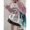 T-Shirt Long Sleeves Clothes Women Cute Cartoon Rainbow Print Long Sleeve T-Shirt Y2k Loose Casual Contrast Girls Tee Tops