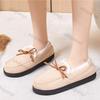 Женские хлопковые туфли 2025 Зима Новые Плюшевые Утепленные Теплые Домашние Тапочки Винтажный Бант Плоская Подошва Уличные Роскошные Короткие Ботинки