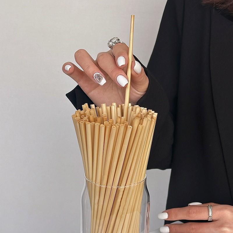 100pcs Natural Wheat Straws Thin Drinking Straws Biodegradable Disposable Eco-Friendly Compostable Coffee Juice Cocktail Party