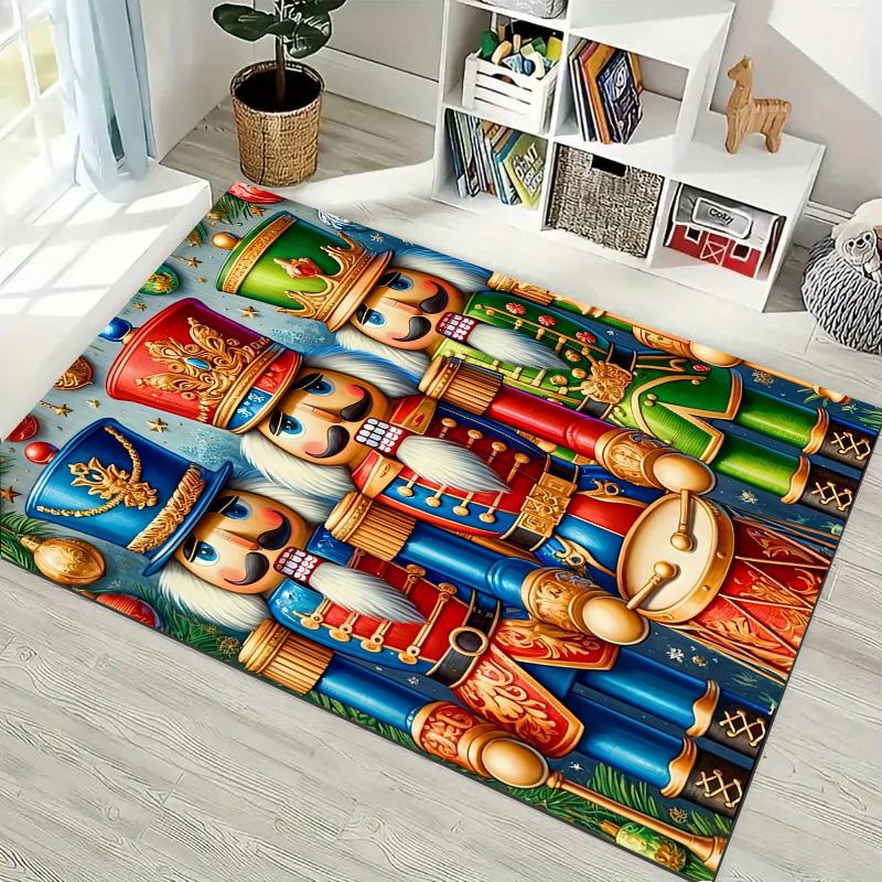 Colorful Nutcracker Soldier Trio Christmas Ornament Print Area Rug Non‑Slip Rectangular Floor Mat Home Decor
