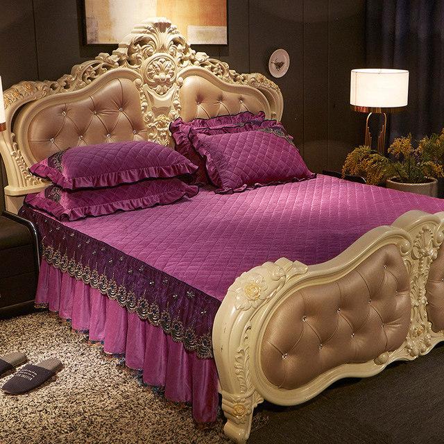 Европейский роскошный бархатный комплект покрывал, кружевная юбка с рюшами, покрывало для односпальной двуспальной кровати, стеганая толстая простыня King Queen, 3 шт.