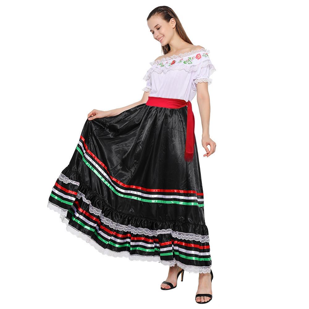 Яркое народное платье для девочки из полиэстера с кружевной отделкой для сценических выступлений и мероприятий на Хэллоуин