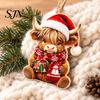 Cute Highland Cow Gift Items Christmas Ornament Set, 2D Flat Wooden Farm Animal Holiday Decor Hanging with String, Tree Party Decoration Decorative