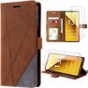 Case - E.F.Connection - for Xiaomi Redmi Note 13 5G - Brown Leather Effect - Shockproof - Card Pocket - with 2 Tempered Glasses