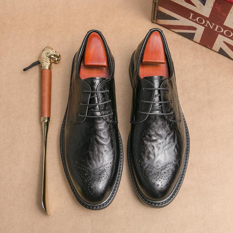 Luxury Brand Men's Leather Business Shoes Elevated Shoes Brogue Shoes Men's Banquet Dress Shoes Pointed Loafers Free Delivery