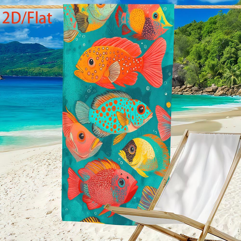 1pc Colorful Fish Pattern Beach Towel, Summer Coastal Style, Perfect for Yoga Diving Travel Vacation Bathroom Decor