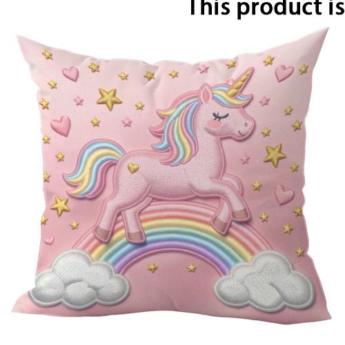 Pink Unicorn Themed 2D Flat Double-Sided Printed Pillow Cover Short Plush Suitable Living Rooms Bedrooms Throw Cushion Cover