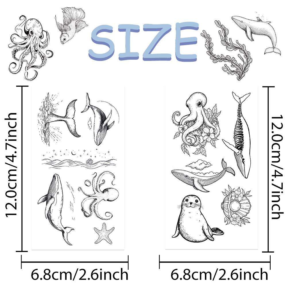 10 листов океан минималистские акулы морские коньки медузы татуировки наклейки для лица руки тела временные татуировки наклейки детские игрушки подарки