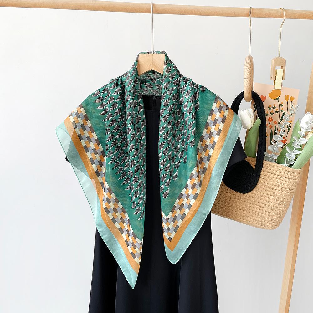 New Spring and Summer Print Big Square Scarf Korean Style Imitation Silk High-end Silk Scarf Women's Headscarf Fashionable Decoration Retro Scarf