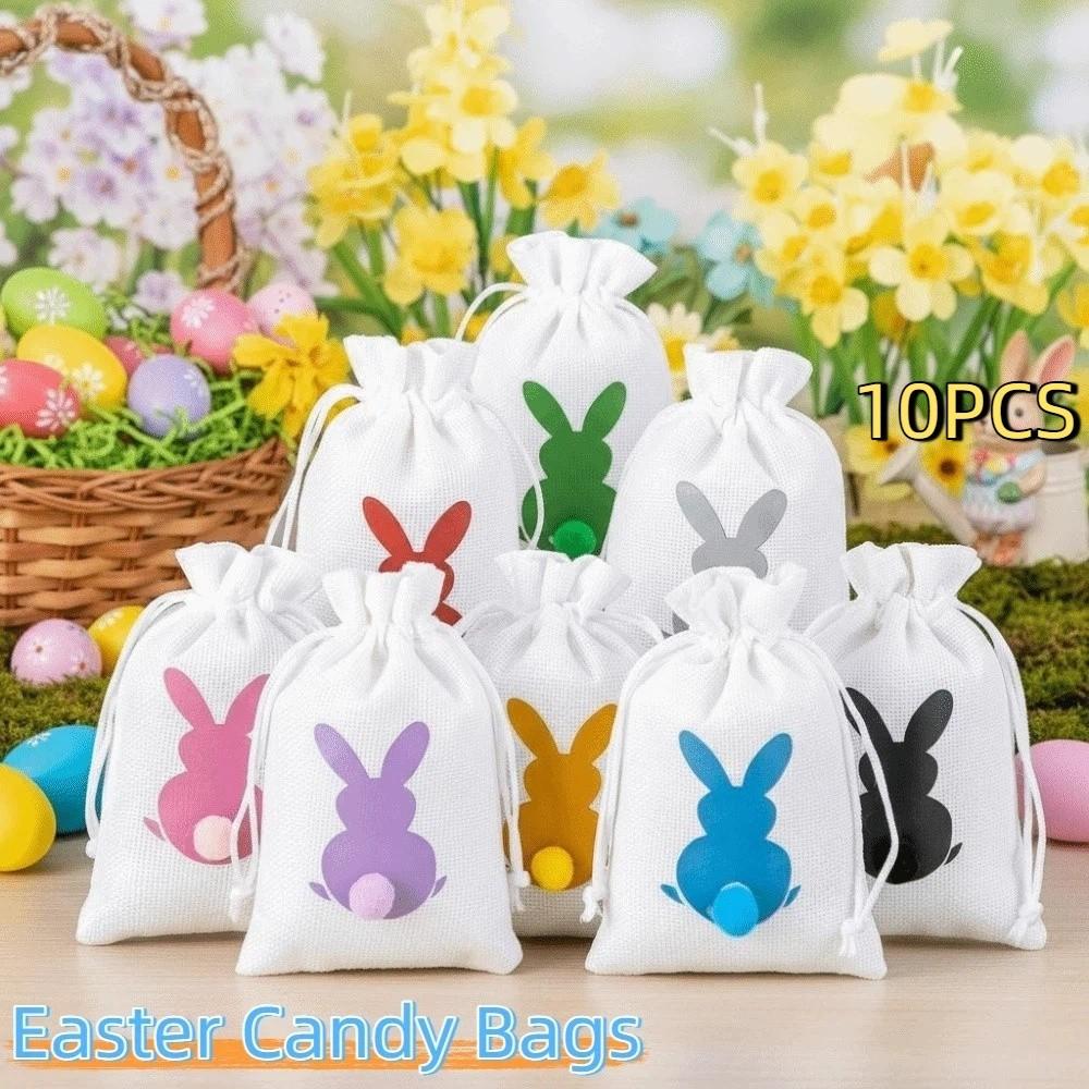 10PCS Reusable Drawstring Gift Bags Bunny Pattern Rabbit Candy Bags Snack Pack Bags Kids Treats