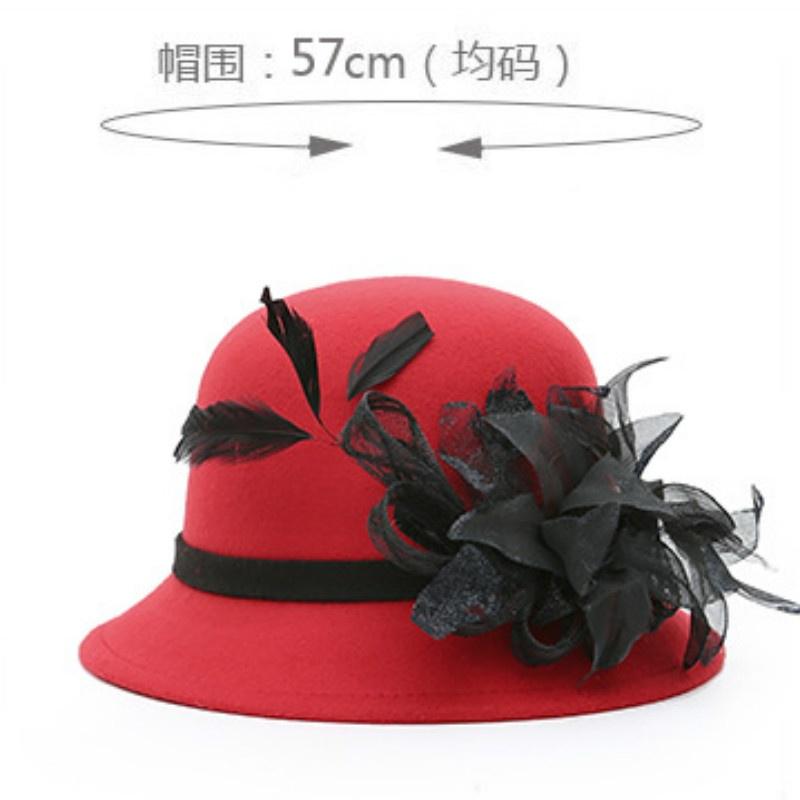 Autumn and Winter Aristocratic Gauze Feather Flower Hat Lady Mature Temperament Imitation Wool Dome