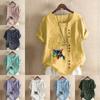Women's Fashion Round Neck Short Sleeve T-shirt Casual Cotton Linen Graphic Shirt Leisure Owl Prined Summer Blouse Tops