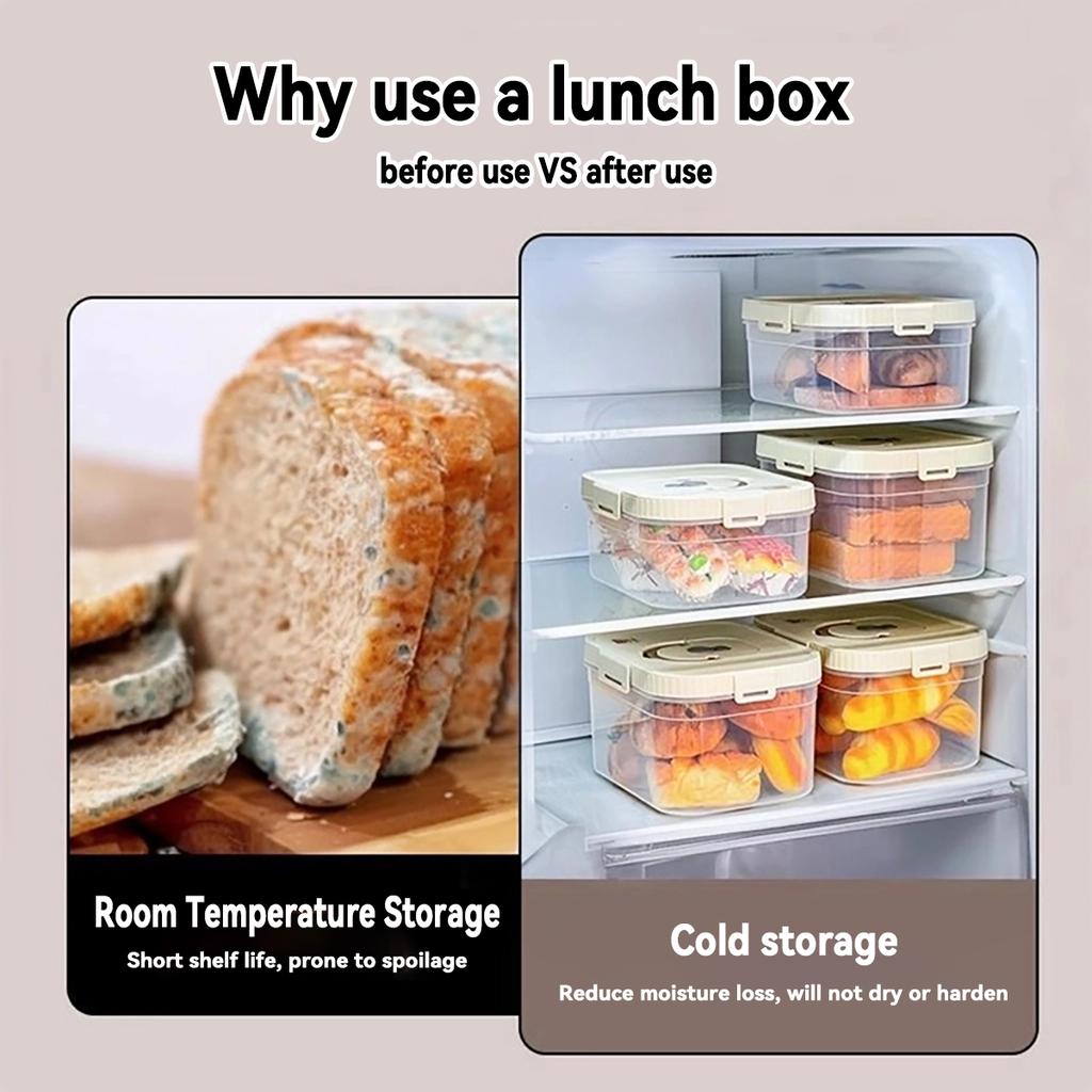 Refrigerator Food Preservation Box Clear Bread Box With Handle&Lid Moisture Proof Airtight Bread Food Container For Kitchen