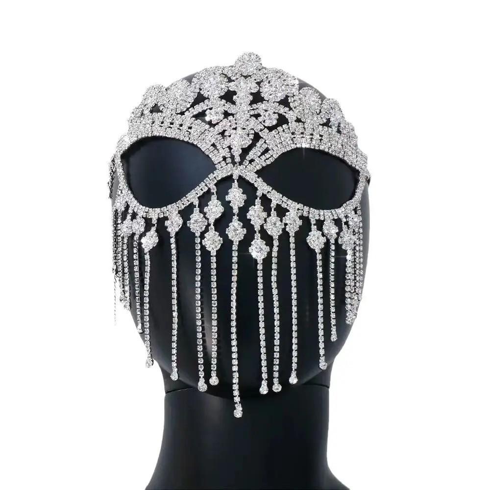 Luxury Face Chain Retro Veil Mask Bohemian Style Rhinestone Mask for Women