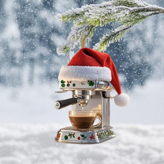 Кофемашина Рождественское украшение Акриловая шапка Санты Мини-кофемашина Подвеска на память