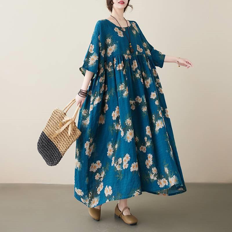 Johnature Женское весеннее модное винтажное свободное платье трапециевидной формы в китайском стиле с короткими рукавами и круглым вырезом