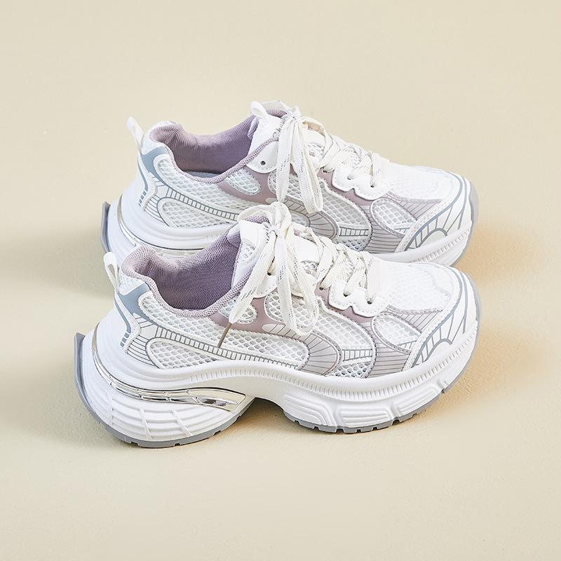 Корейские кроссовки для новых пап для женщин на лето, студенческие спортивные и для отдыха, сетчатые дышащие, на толстой подошве для увеличения роста