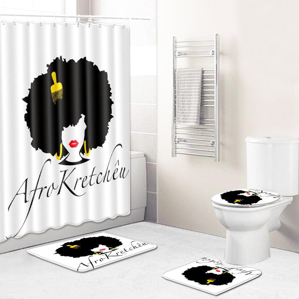 Shower Curtain Floor Mat Set African Woman E-Commerce Bathroom Carpet