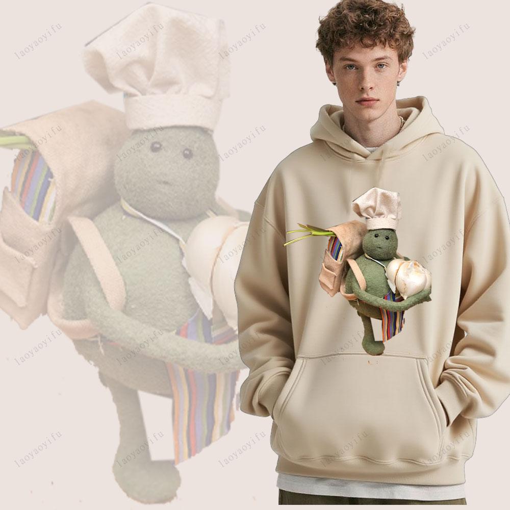 The Tiny Chef Show Pattern Hoody Winter Casual Loose and Warm Hooded Sweatshirt Drop Shoulder Comfortable Personality