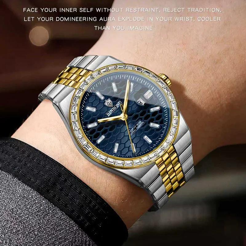 BINBOND New Fashion Men's Watches Date High-end Waterproof Sport Clock Business Quartz Male Stainless Steel Watch Relojes Hombre