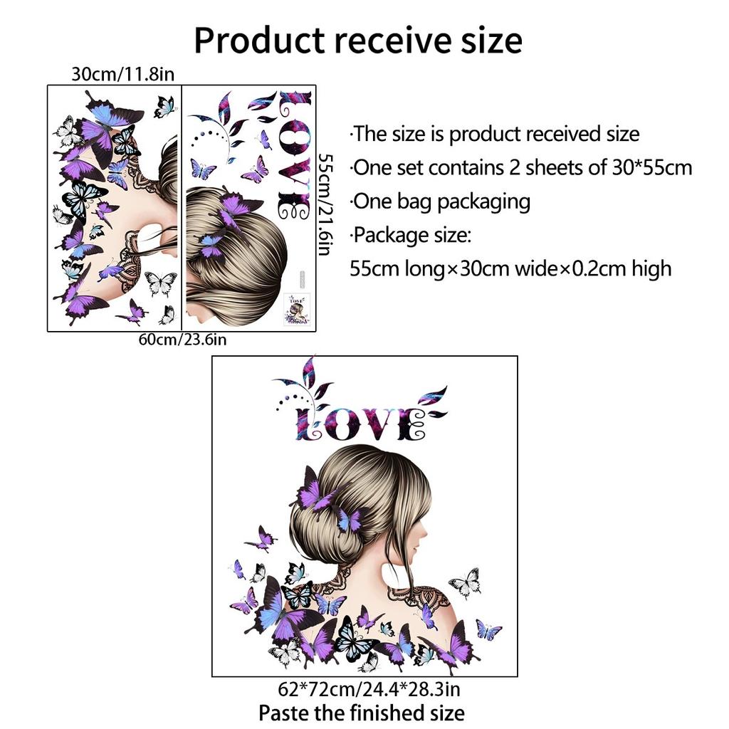 2 Pcs Wall Sticker Butterfly English Slogan Girl Flower Wall Sticker Paper Living Room Decoration Self Adhesive