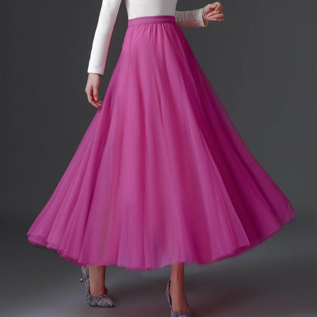 Women's 720° High Waist Pleated A-line Skirt - Mid-length, Mesh, Versatile for Dance or Casual Wear