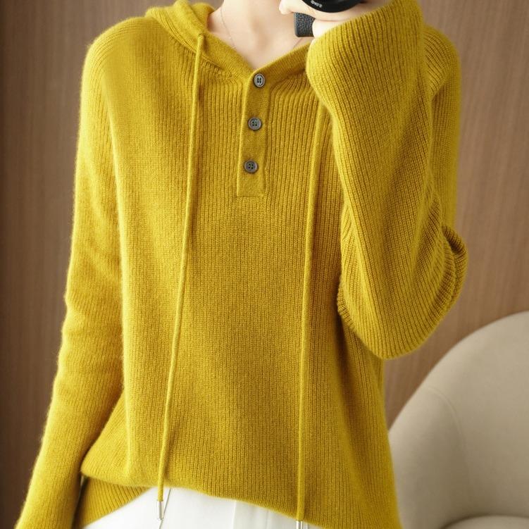 YYFS Женские модные повседневные однотонные свободные свитера с капюшоном на осень и зиму с длинным рукавом