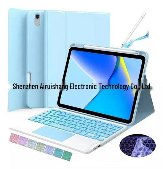 Совместимый чехол-клавиатура Bluetooth для iPad 11 2025 A16, 10-го поколения 10,9" с отсеком для стилуса и сенсорной панелью с подсветкой