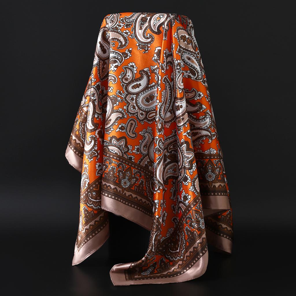 Модный квадратный шелковый платок Женский головной убор 90*90см Принт Шейные платки Офисная повязка для волос Носовой платок Женская бандана Головной убор