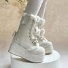 Cute Fluffy Lolita Winter Warm Fleece-Lined Platform Snow Boots Women Sweet Style Black Pink Blue
