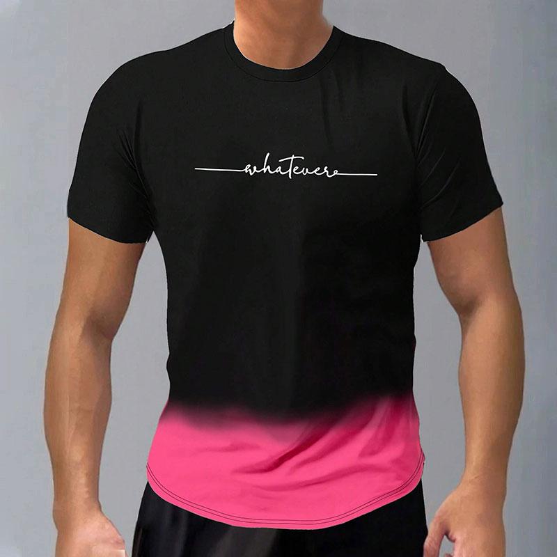 Trendy Short-Sleeved Gradient Letter 3D Printed Round Neck Casual Men's T-Shirt Clothing Spring And Autumn Sports Tops