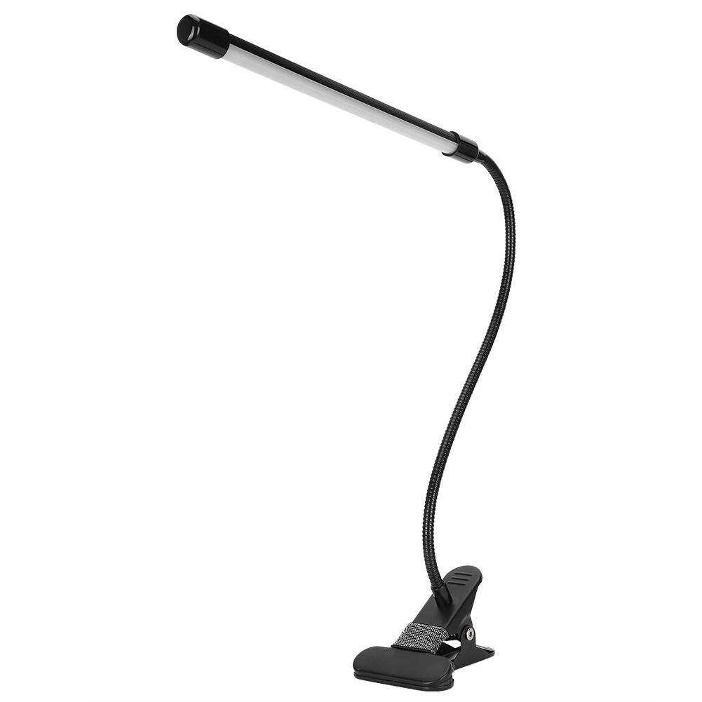 LED Adjustable Clip Reading Light Cold Warm Brightness Light Black Single Tube USB Powered