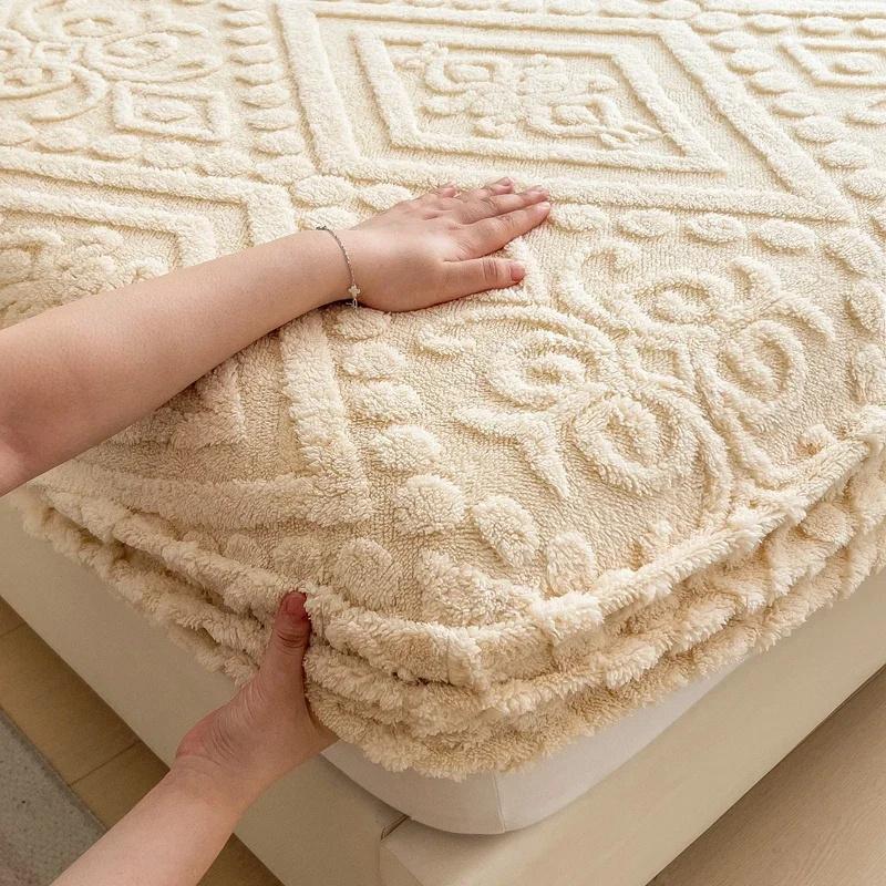 Winter Warm Fitted Bed Sheet Taff Velvet Fleece Bed Linen Single/Double/King/Queen Size Plush Mattress Cover Thick Bed Cover