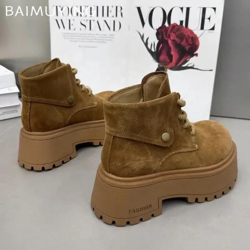 Ботильоны на платформе для женщин, замшевые туфли на шнуровке, высокие каблуки, женские, тренд 2025 года, зимние теплые повседневные кроссовки Mujer Zapatos