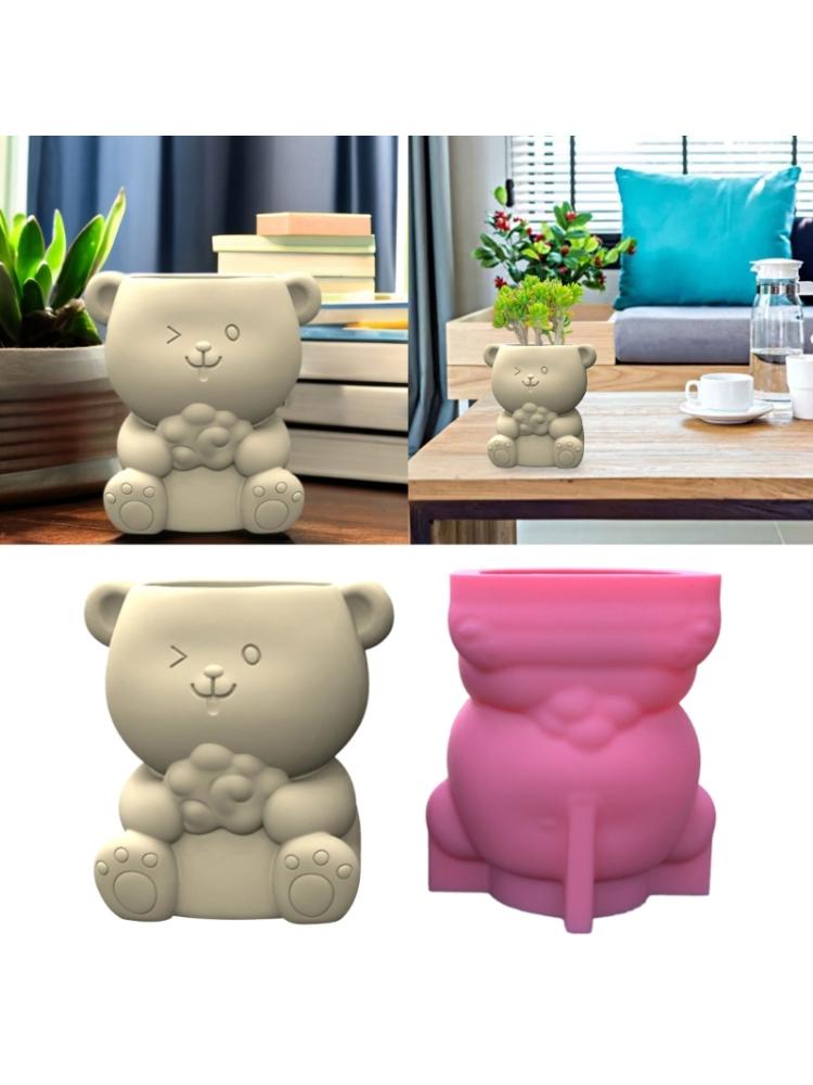 Flower Silicone Mold Succulent Planter Concrete Mold Bear Flowerpot Resin Epoxy Mold Pen Holder Home Decor