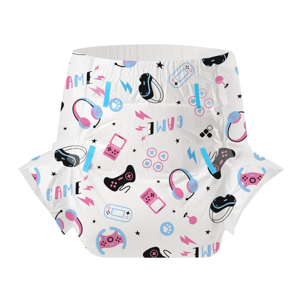 CutiePlusU Adult Diaper Set Unisex Incontinence Pants with Maximum Nighttime Absorbency Game Heaven (2-Pack), Labels, - (L 95-120cm)