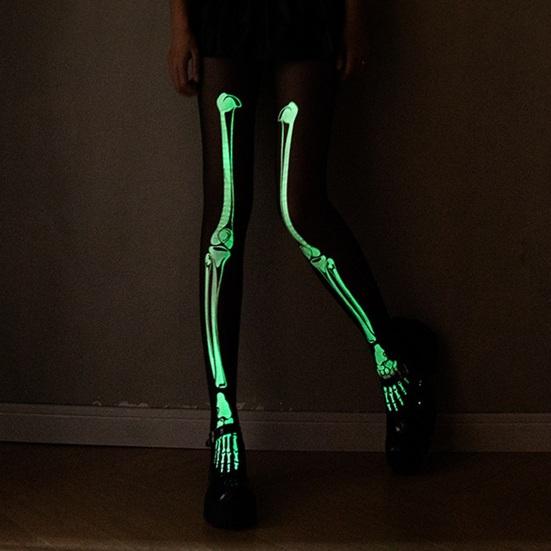 Женские колготки-скелеты на Хэллоуин с принтом в виде призрачной ноги, контрастные цвета, светящиеся ночью, светящиеся, тонкие, сетчатые, ужасающие, противоскользящие, для косплея, для выступлений