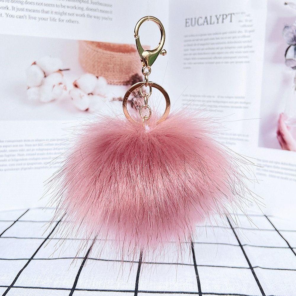 Metal Ring Fur Ball Keychain Fluffy Plush Ball Keychain Pom Pom Keyring  Bag Decoration